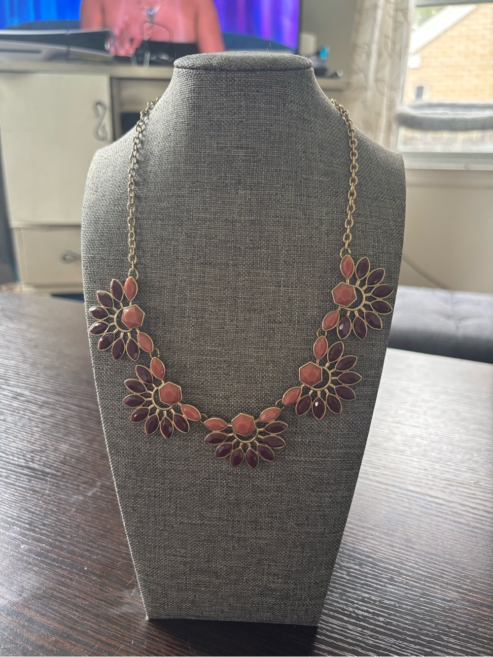 Burgundy & Coral Floral Statement Necklace